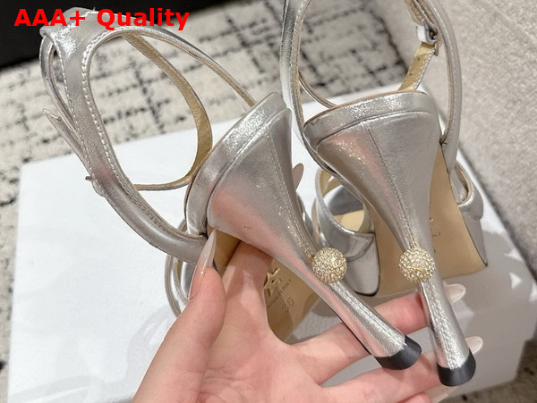 Dior Tribales Heeled Sandal in Silver Metallic Lambskin Replica
