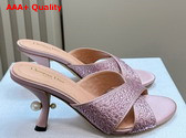 Dior Tribales Heeled Slide Beige Suede Calfskin and Pink Strass Replica