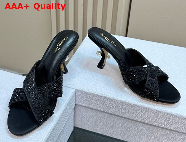 Dior Tribales Heeled Slide Black Suede Calfskin and Srass Replica