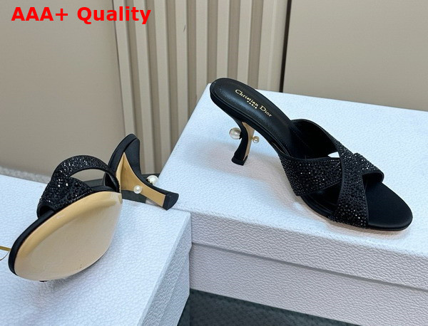 Dior Tribales Heeled Slide Black Suede Calfskin and Srass Replica