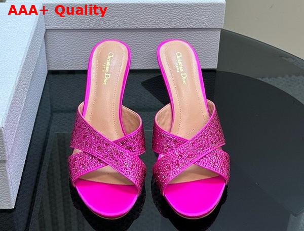 Dior Tribales Heeled Slide Bright Pink Suede Calfskin and Strass Replica