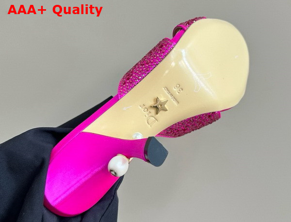 Dior Tribales Heeled Slide Bright Pink Suede Calfskin and Strass Replica