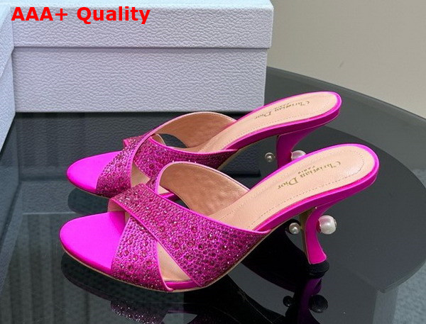 Dior Tribales Heeled Slide Bright Pink Suede Calfskin and Strass Replica