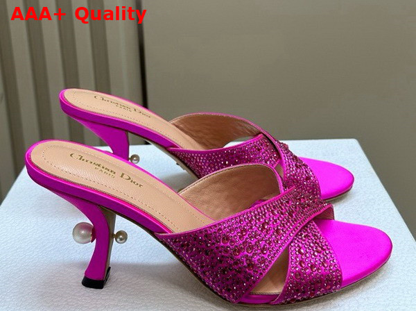 Dior Tribales Heeled Slide Bright Pink Suede Calfskin and Strass Replica