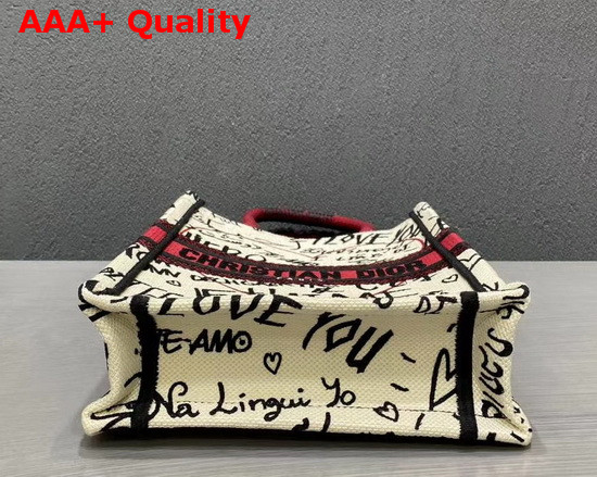 Dior Vertical Dior Book Tote with Dioramour Graffiti Latte Multicolor Dioramour Graffiti Embroidery Replica