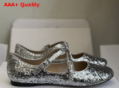 Dior Very Dior Ballet Flat in Silver Tone Laminated Lambskin and Glitter Replica