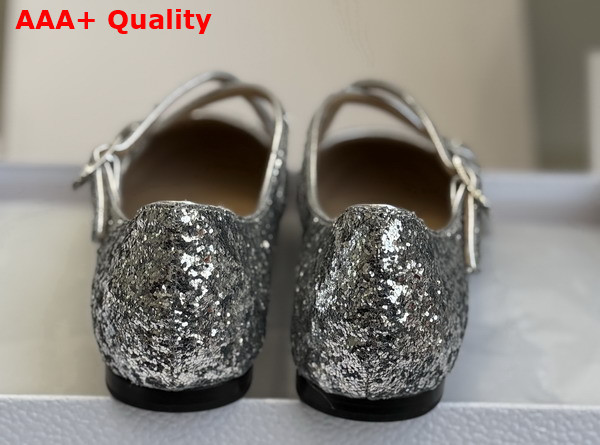 Dior Very Dior Ballet Flat in Silver Tone Laminated Lambskin and Glitter Replica