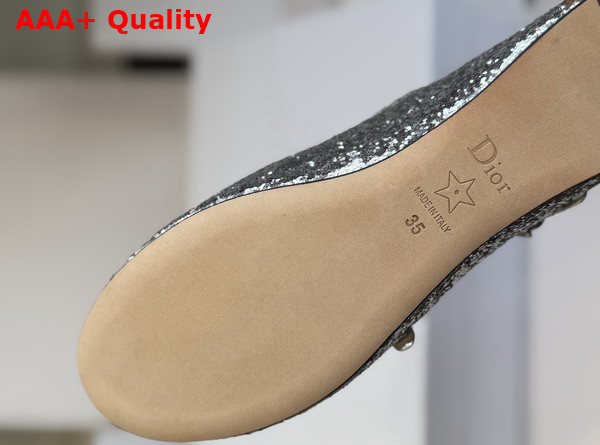 Dior Very Dior Ballet Flat in Silver Tone Laminated Lambskin and Glitter Replica