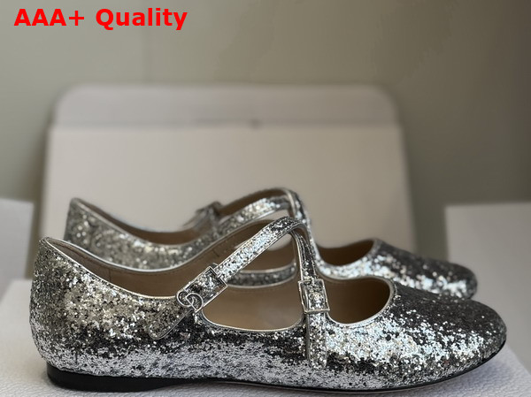 Dior Very Dior Ballet Flat in Silver Tone Laminated Lambskin and Glitter Replica