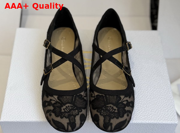 Dior Very Dior Ballet Flat in Transparent Mesh Embroidered with Black Millefiori Motif Replica