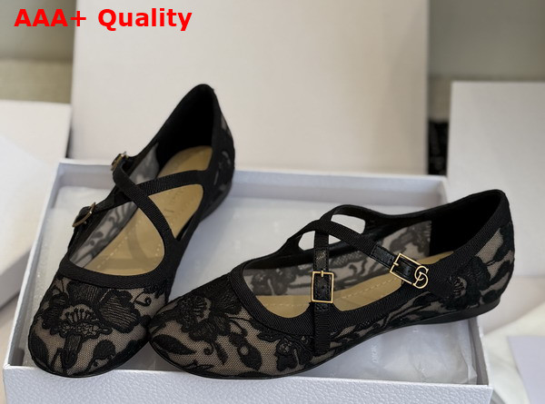 Dior Very Dior Ballet Flat in Transparent Mesh Embroidered with Black Millefiori Motif Replica