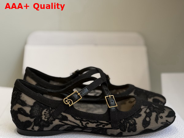 Dior Very Dior Ballet Flat in Transparent Mesh Embroidered with Black Millefiori Motif Replica