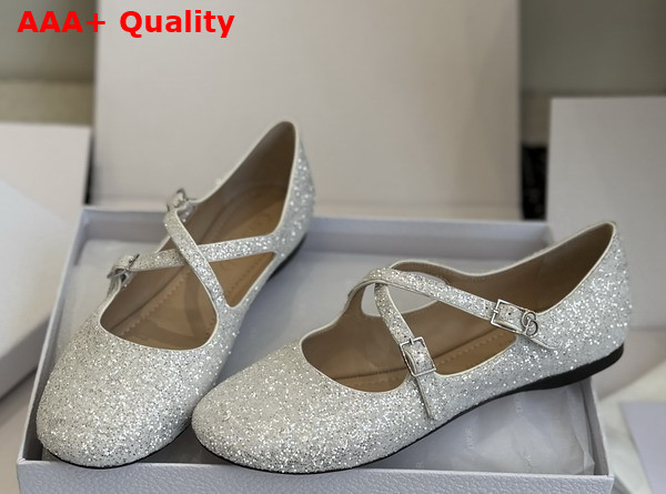Dior Very Dior Ballet Flat in White Lambskin and Glitter Replica