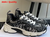 Dior Vibe Sneaker White Mesh Printed with Dior Oblique Motif and Black Leather Effect Panels Replica