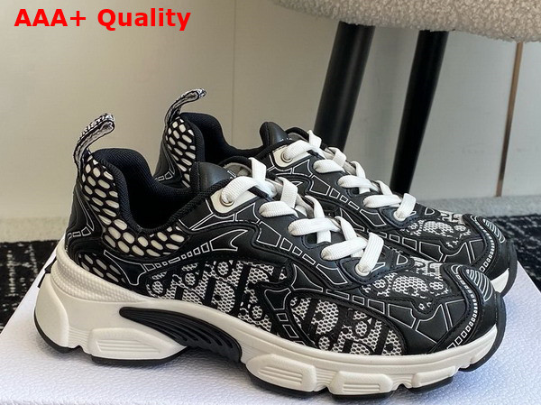 Dior Vibe Sneaker White Mesh Printed with Dior Oblique Motif and Black Leather Effect Panels Replica