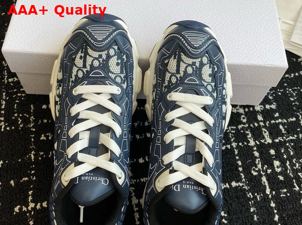 Dior Vibe Sneaker White Mesh Printed with Dior Oblique Motif and Deep Blue Leather Effect Panels Replica