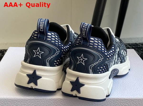Dior Vibe Sneaker White Mesh Printed with Dior Oblique Motif and Deep Blue Leather Effect Panels Replica
