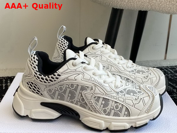 Dior Vibe Sneaker White Mesh Printed with Dior Oblique Motif and White and Black Leather Effect Panels Replica
