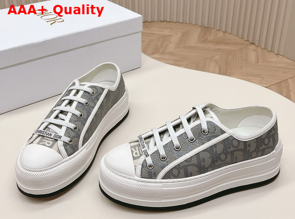 Dior Walk N Dior Platform Sneaker Gray Calfskin Textured with Dior Oblique Motif and Embroidered Cotton Replica