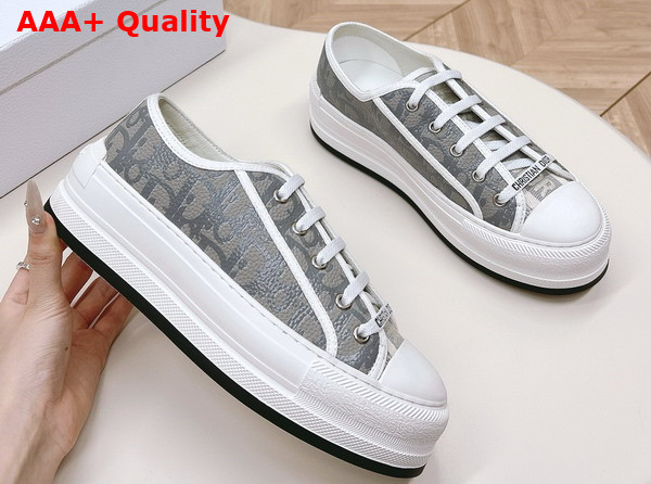 Dior Walk N Dior Platform Sneaker Gray Calfskin Textured with Dior Oblique Motif and Embroidered Cotton Replica