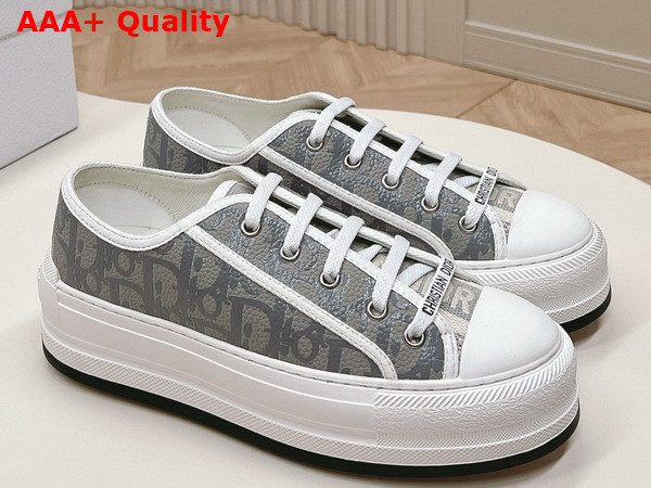 Dior Walk N Dior Platform Sneaker Gray Calfskin Textured with Dior Oblique Motif and Embroidered Cotton Replica
