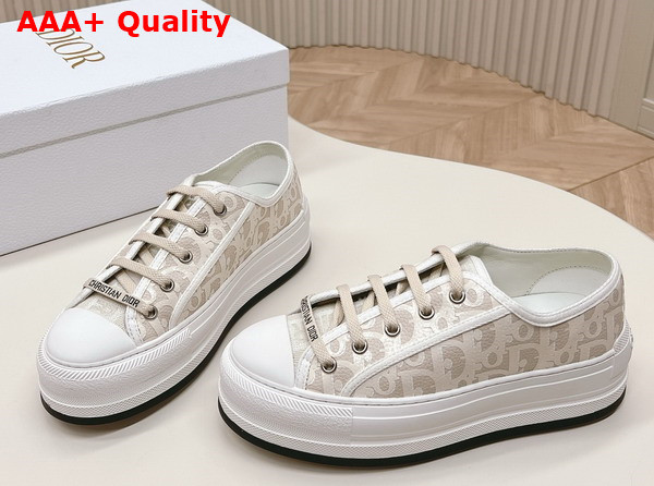 Dior Walk N Dior Platform Sneaker White Calfskin Textured with Dior Oblique Motif and Embroidered Cotton Replica