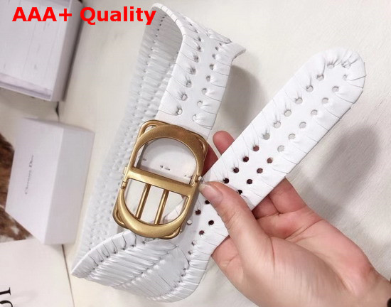 Dior White 30 Montaigne Calfskin Belt with Threaded Edges Replica