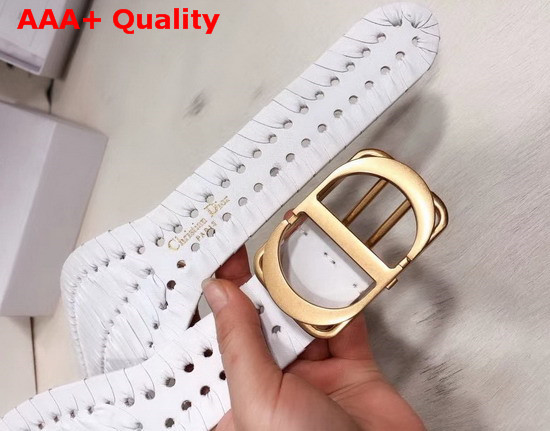 Dior White 30 Montaigne Calfskin Belt with Threaded Edges Replica