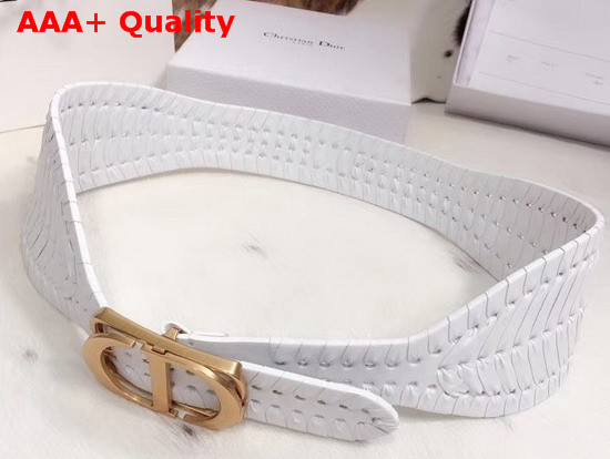 Dior White 30 Montaigne Calfskin Belt with Threaded Edges Replica