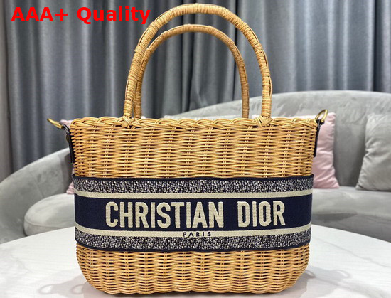 Dior Wicker Basket Bag Blue Dior Oblique Jacquard and Natural Wicker Replica