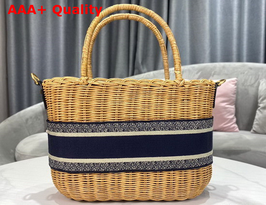 Dior Wicker Basket Bag Blue Dior Oblique Jacquard and Natural Wicker Replica