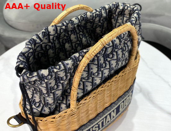 Dior Wicker Basket Bag Blue Dior Oblique Jacquard and Natural Wicker Replica