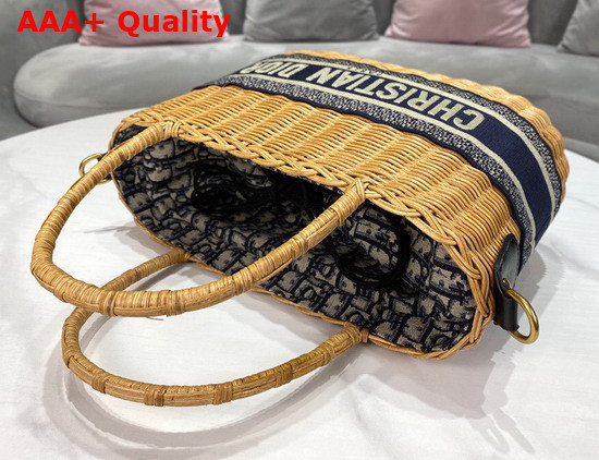 Dior Wicker Basket Bag Blue Dior Oblique Jacquard and Natural Wicker Replica