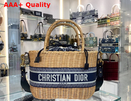 Dior Wicker Basket Bag Blue Dior Oblique Jacquard and Natural Wicker Replica