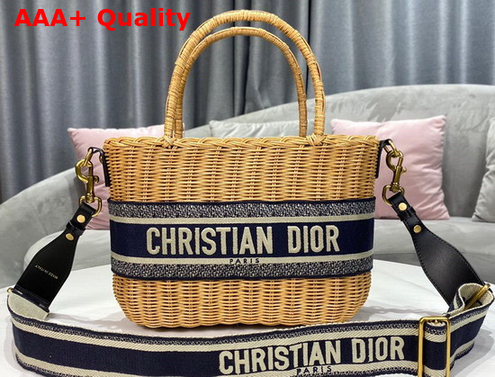 Dior Wicker Basket Bag Blue Dior Oblique Jacquard and Natural Wicker Replica