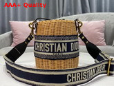 Dior Wicker Bucket Bag Blue Dior Oblique Jacquard and Natural Wicker Replica