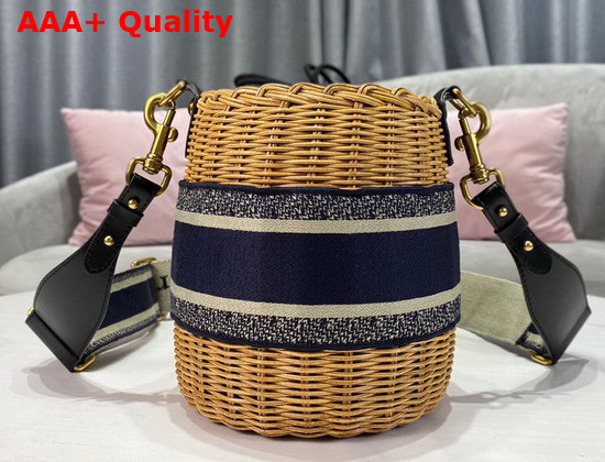 Dior Wicker Bucket Bag Blue Dior Oblique Jacquard and Natural Wicker Replica