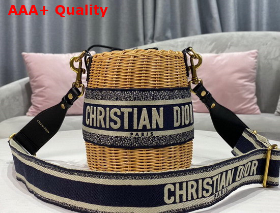 Dior Wicker Bucket Bag Blue Dior Oblique Jacquard and Natural Wicker Replica