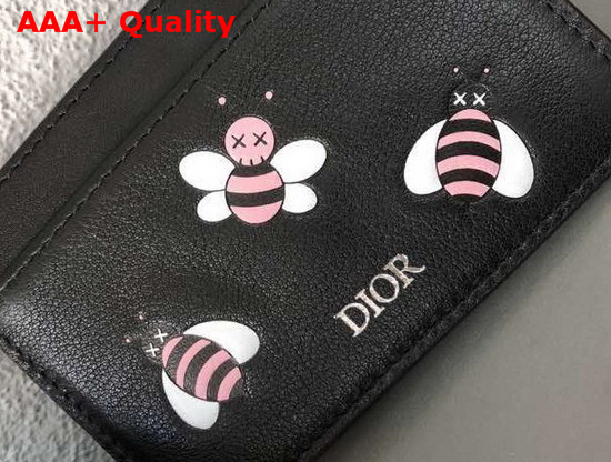 Dior X Kaws Black Card Holder with Pink Bees Replica