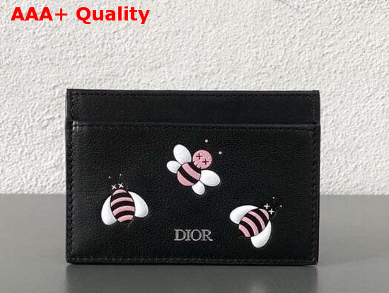 Dior X Kaws Black Card Holder with Pink Bees Replica