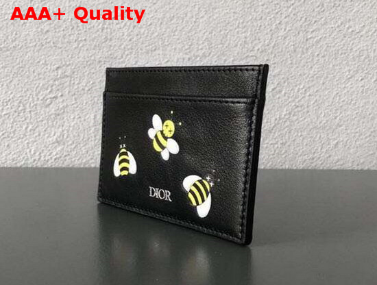 Dior X Kaws Black Card Holder with Yellow Bees Replica