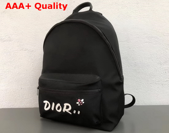 Dior X Kaws Black Nylon Backpack with White Dior Logo Replica