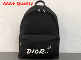 Dior X Kaws Black Nylon Backpack with White Dior Logo Replica
