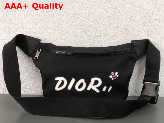 Dior X Kaws Black Nylon Belt Bag with White Dior Logo Replica