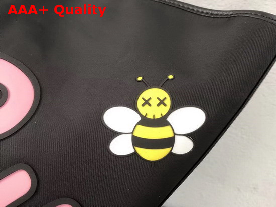 Dior X Kaws Tote in Black Nylon with Pink Dior Logo Replica