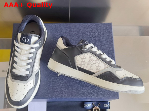 Dior and Hylton Nel B27 Uptown Low Top Sneaker Navy Blue and White Smooth Calfskin with White Dior Oblique Galaxy Leather Replica