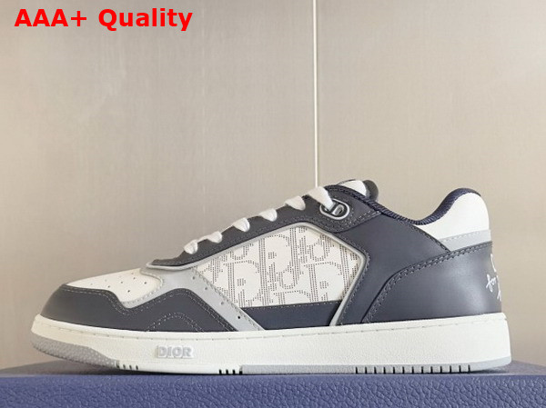 Dior and Hylton Nel B27 Uptown Low Top Sneaker Navy Blue and White Smooth Calfskin with White Dior Oblique Galaxy Leather Replica