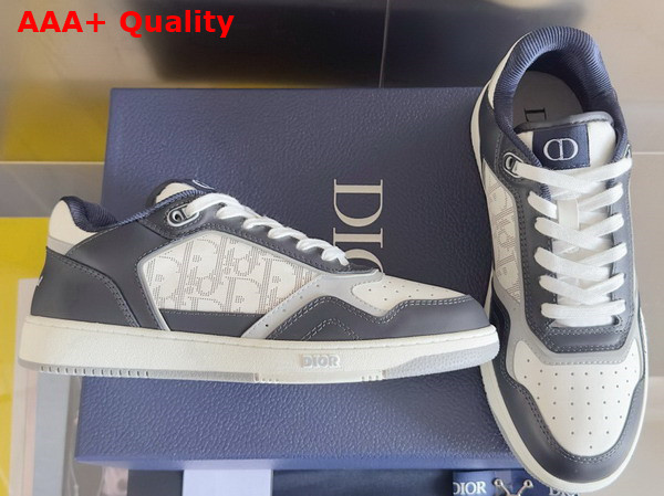 Dior and Hylton Nel B27 Uptown Low Top Sneaker Navy Blue and White Smooth Calfskin with White Dior Oblique Galaxy Leather Replica