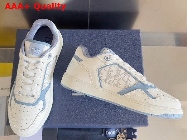 Dior and Hylton Nel B27 Uptown Low Top Sneaker White and Blue Smooth Calfskin with White Dior Oblique Galaxy Leather Replica