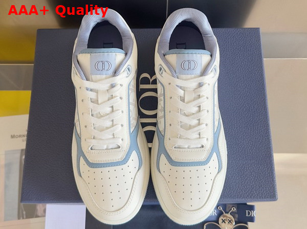 Dior and Hylton Nel B27 Uptown Low Top Sneaker White and Blue Smooth Calfskin with White Dior Oblique Galaxy Leather Replica